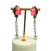 Chanel Pink Square with Pearl Long Earring